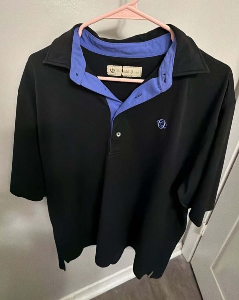 Donald Ross Golf Polo Shirt Mens Black Blue Performance Short Sleeve Size L
